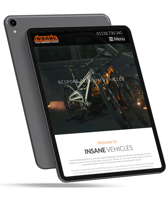 Insane Vehicles website on iPad