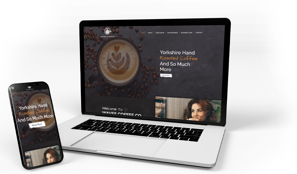 Waves Coffee website on laptop and mobile