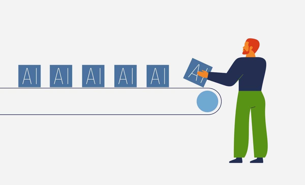 Mass AI content being produced on a conveyor belt